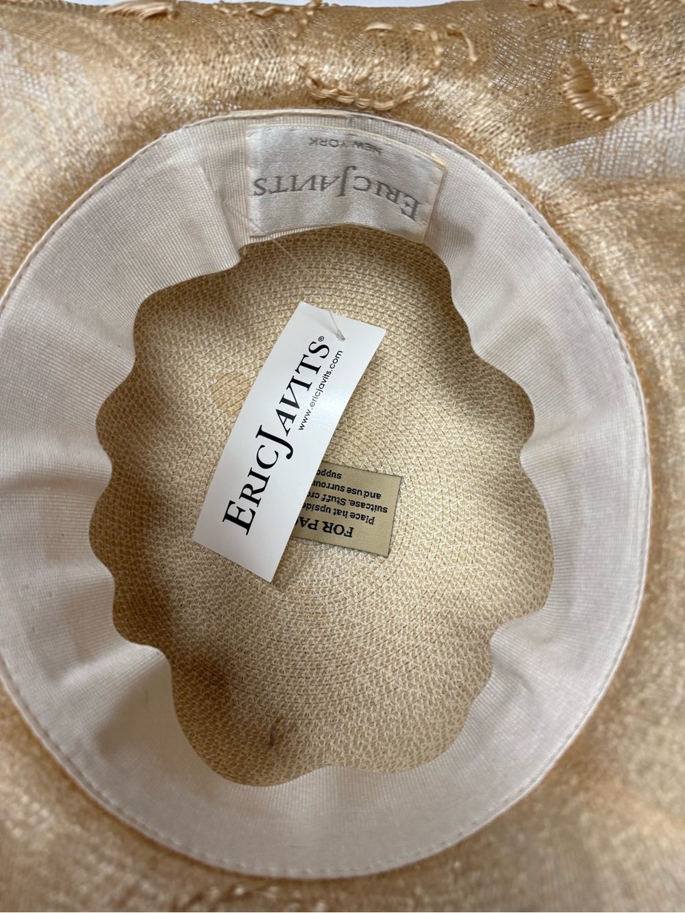 Eric Javits GUAPA Lace-Trim Wide Brim Embroidered Straw Sun Hat - Cream 21” - Picture 8 of 10